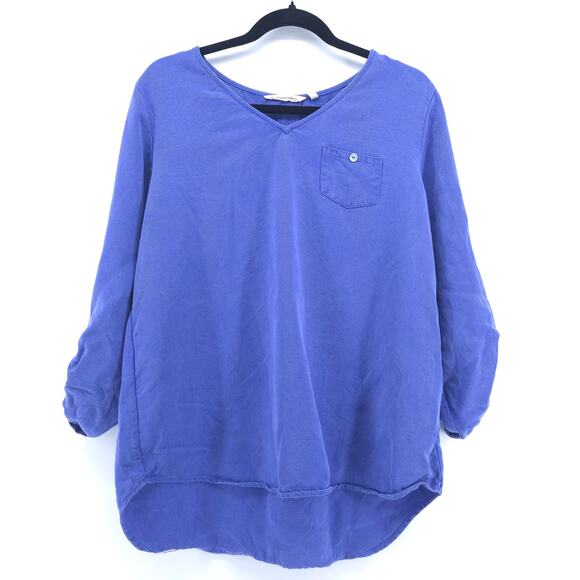 Soft Surroundings Tops - Soft Surroundings 27747 V-Neck Tencil Periwinkle Blouse Roll-tab Sleeve Pocket M